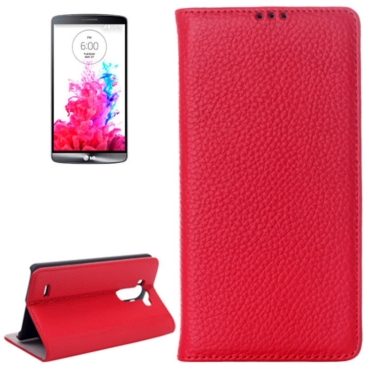 Litchi Texture Horizontal Flip Top-grain Leather Case with Card Slots & Holder for LG G3 / D855(Red)