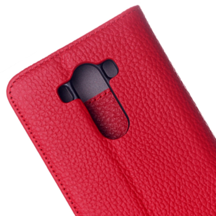 Litchi Texture Horizontal Flip Top-grain Leather Case with Card Slots & Holder for LG G3 / D855(Red)