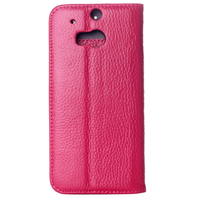Litchi Texture Horizontal Flip Top-grain Leather Case with Card Slots & Holder for HTC One M8(Magenta)
