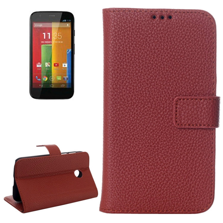 Litchi Texture Magnetic Button Horizontal Flip Leather Case with Card Slots & Holder for Motorola Moto E / XT1021