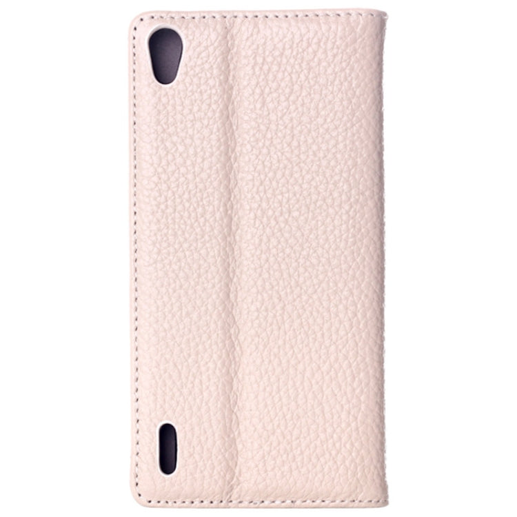 Litchi Texture Horizontal Flip Top-grain Leather Case with Card Slots & Holder for Huawei Ascend P7(White)