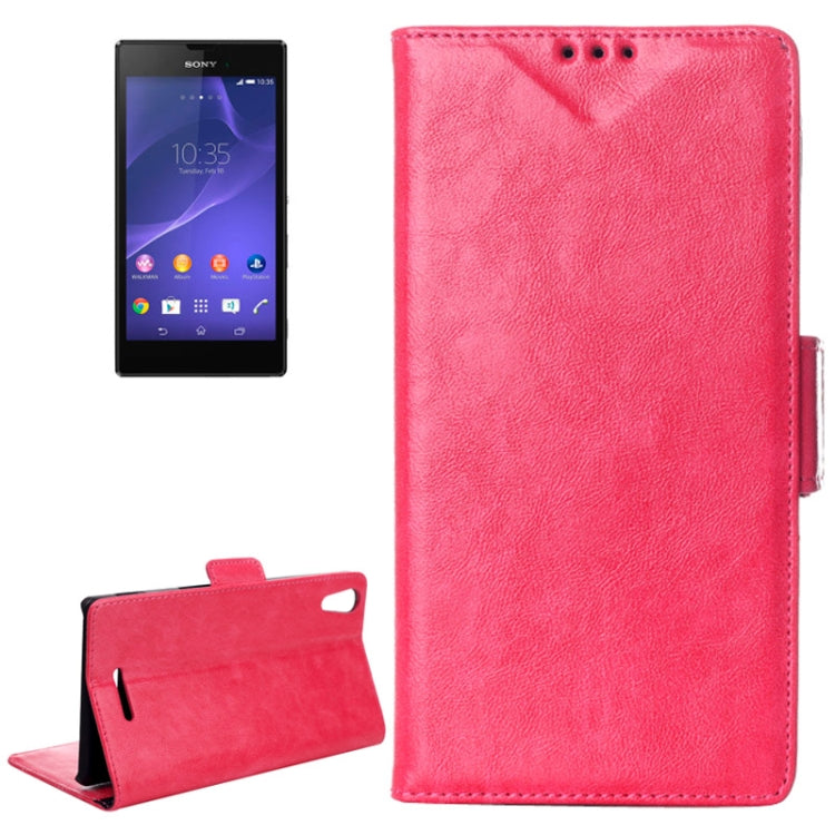 Crazy Horse Texture Horizontal Flip Leather Case with Card Slots & Holder for Sony Xperia T3 / M50W(Magenta)