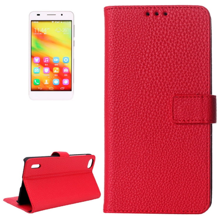 Litchi Texture Magnetic Button Horizontal Flip Leather Case with Card Slots & Holder for Huawei Honor 6 (Red)