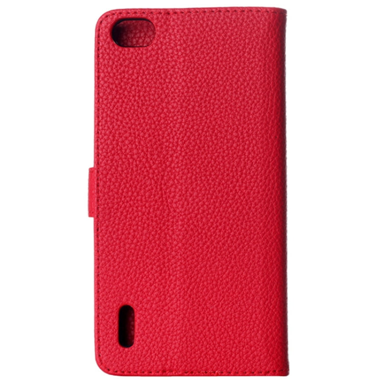 Litchi Texture Magnetic Button Horizontal Flip Leather Case with Card Slots & Holder for Huawei Honor 6 (Red)
