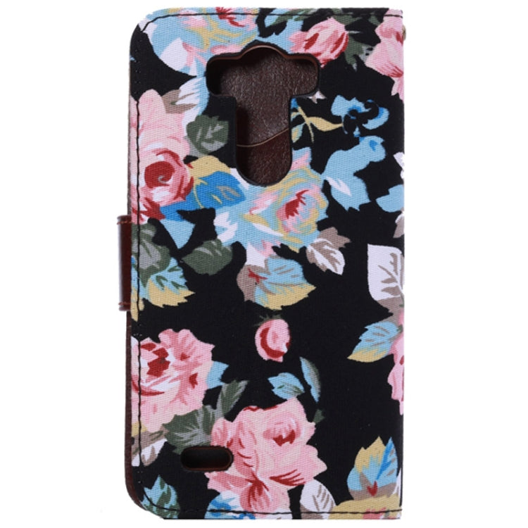 Cotton Print Black Background Pattern Button Flip Leather Case with Card Slots & Holder for LG G3 / D855