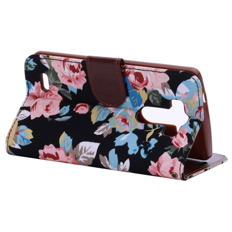 Cotton Print Black Background Pattern Button Flip Leather Case with Card Slots & Holder for LG G3 / D855