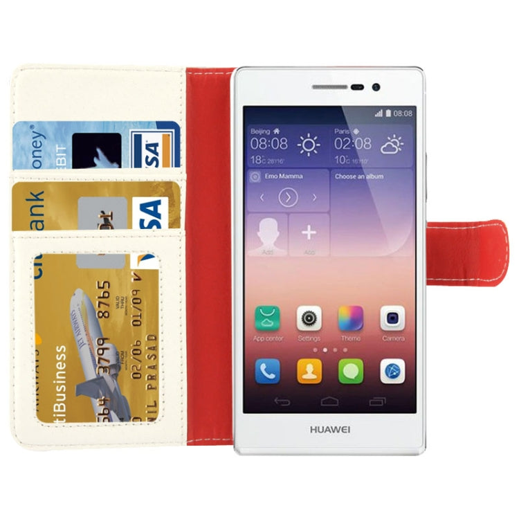 Litchi Texture Button Flip Leather Case with Card Slots & Holder for Huawei Ascend P7