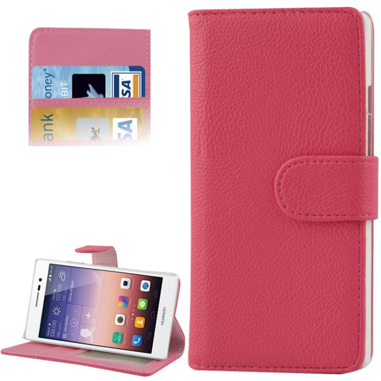 Litchi Texture Button Flip Leather Case with Card Slots & Holder for Huawei Ascend P7