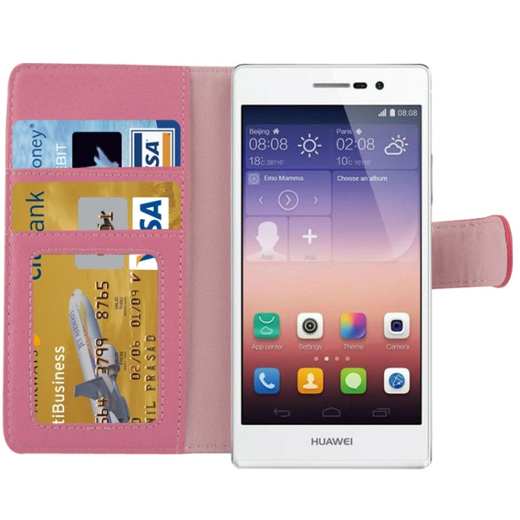 Litchi Texture Button Flip Leather Case with Card Slots & Holder for Huawei Ascend P7