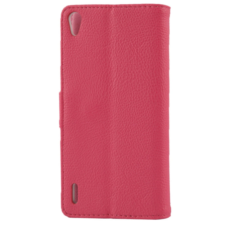 Litchi Texture Button Flip Leather Case with Card Slots & Holder for Huawei Ascend P7