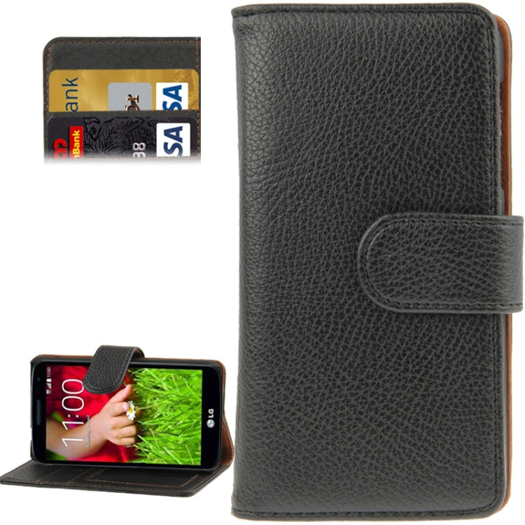Litchi Texture Horizontal Litchi Texture Button Flip Leather Case with Card Slots & Holder for LG G2 mini (Black)
