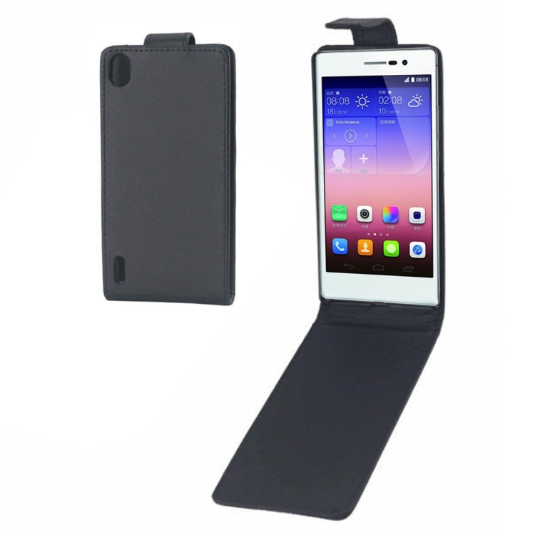 High Quality Vertical Flip Leather Case for Huawei Ascend P7(Black)