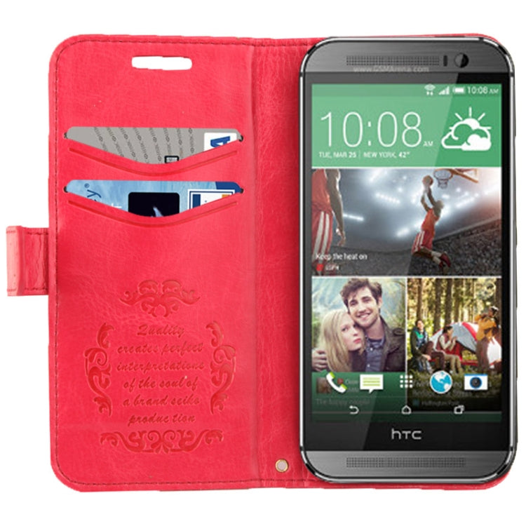 Fine Sheepskin Texture Button Flip Leather Case with Card Slots & Holder for HTC One / M8 mini (Magenta)