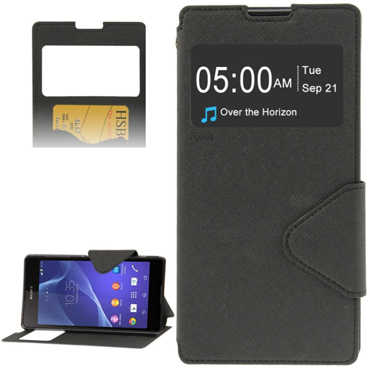 Litchi Texture Horizontal Flip Magnetic Buckle Leather Case with Call Display ID & Card Slots & Holder for Sony Xperia T2 Ultra / XM50