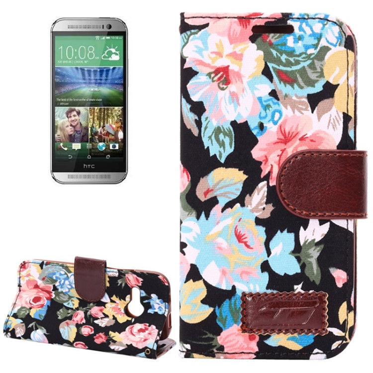 Flowers Pattern Horizontal Flip Leather Case with Card Slots & Holder for HTC One M8 mini