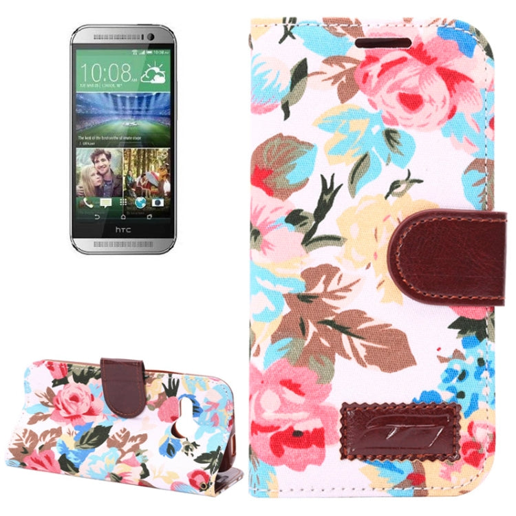 Flowers Pattern Horizontal Flip Leather Case with Card Slots & Holder for HTC One M8 mini