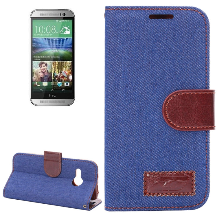Denim Texture Horizontal Flip Leather Case with Card Slots & Holder for HTC One M8 mini