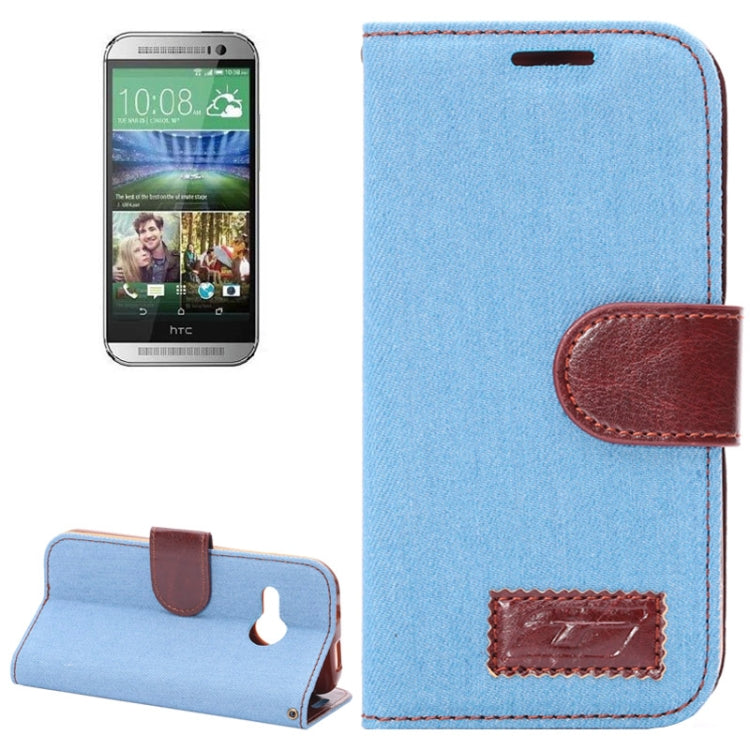 Denim Texture Horizontal Flip Leather Case with Card Slots & Holder for HTC One M8 mini