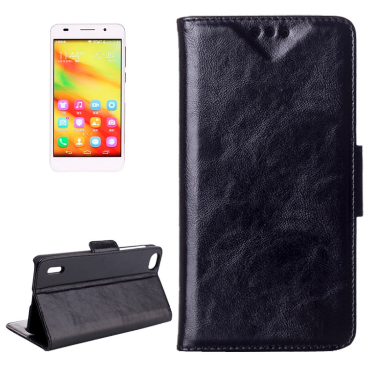 Oil Skin Texture Horizontal Flip Leather Case with Holder for Huawei Honor 6(Black)