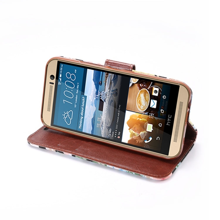 Flower Pattern Cloth Texture Leather Case with Holder & Card Slots for HTC M9
