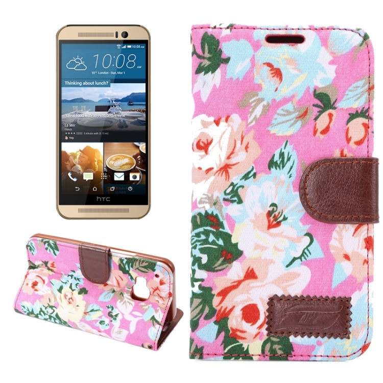 Flower Pattern Cloth Texture Leather Case with Holder & Card Slots for HTC M9