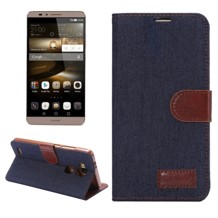 Denim Cloth Magnetic Snap Flip Leather Case with Holder and Card Slots for Huawei Ascend Mate 7 / MT7(Black)