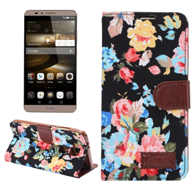 Floral Cloth Magnetic Snap Flip Leather Case with Holder and Card Slots for Huawei Ascend Mate 7 / MT7