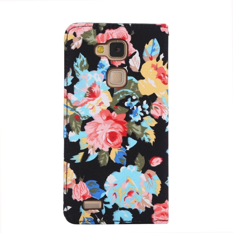 Floral Cloth Magnetic Snap Flip Leather Case with Holder and Card Slots for Huawei Ascend Mate 7 / MT7