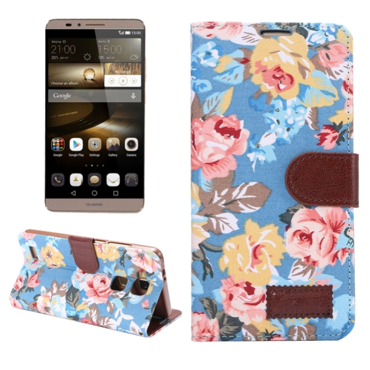 Floral Cloth Magnetic Snap Flip Leather Case with Holder and Card Slots for Huawei Ascend Mate 7 / MT7