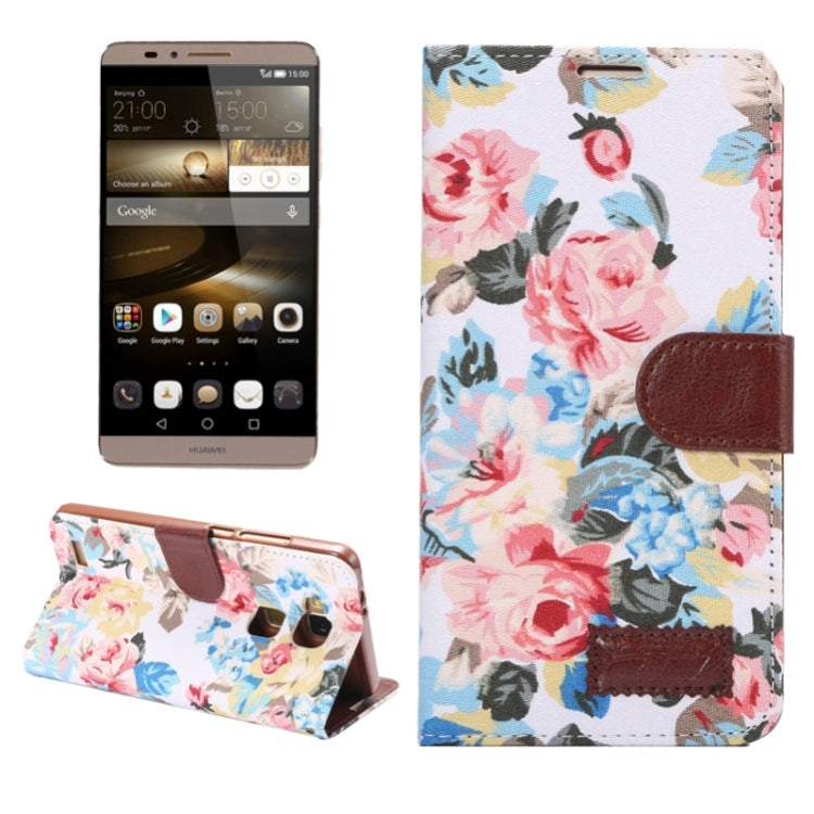 Floral Cloth Magnetic Snap Flip Leather Case with Holder and Card Slots for Huawei Ascend Mate 7 / MT7