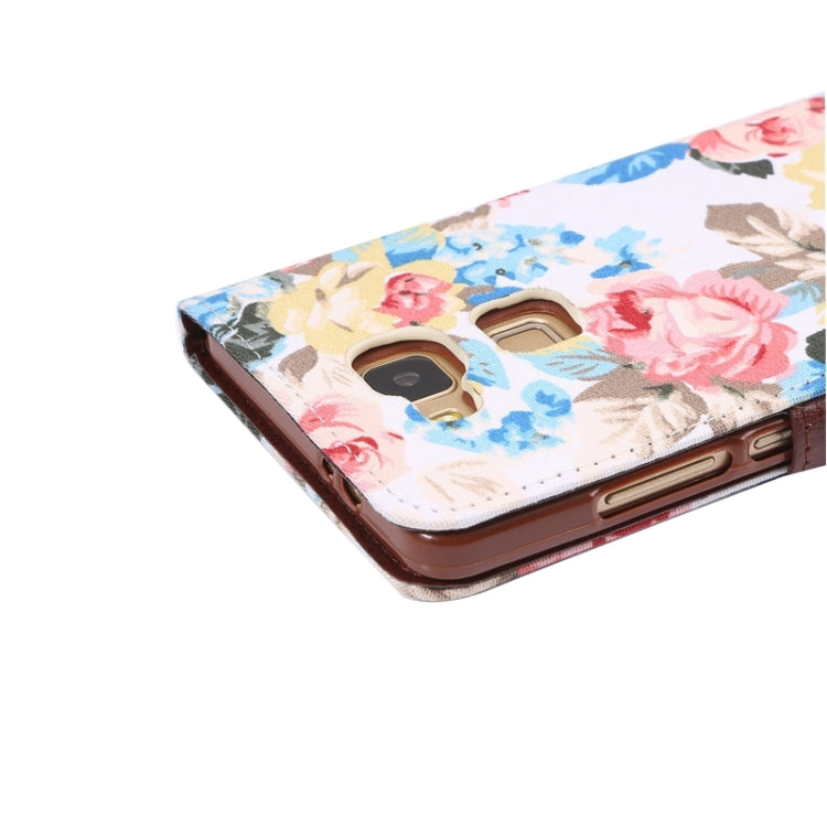 Floral Cloth Magnetic Snap Flip Leather Case with Holder and Card Slots for Huawei Ascend Mate 7 / MT7