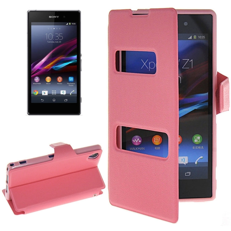 Magnetic Snap Flip Leather Case with Holder & Windows for Sony Xperia Z1 / L39H