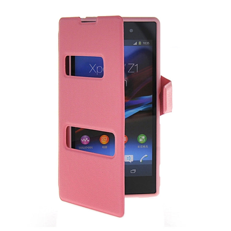 Magnetic Snap Flip Leather Case with Holder & Windows for Sony Xperia Z1 / L39H