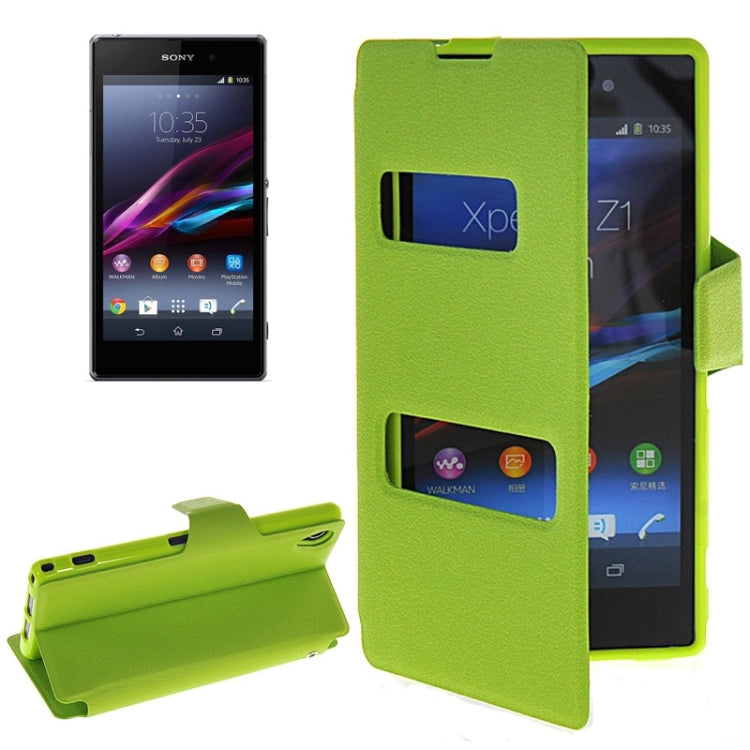 Magnetic Snap Flip Leather Case with Holder & Windows for Sony Xperia Z1 / L39H