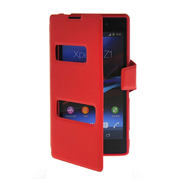 Magnetic Snap Flip Leather Case with Holder & Windows for Sony Xperia Z1 / L39H
