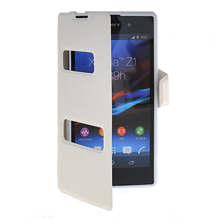 Magnetic Snap Flip Leather Case with Holder & Windows for Sony Xperia Z1 / L39H