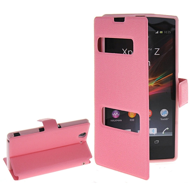 Magnetic Snap Flip Leather Case with Holder & Windows for Sony Xperia Z / L36H