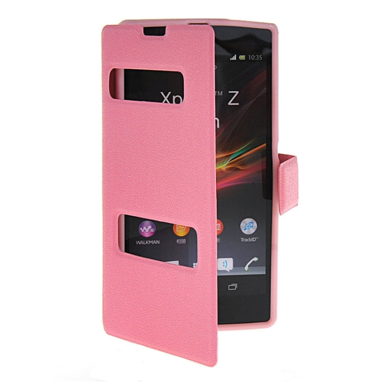 Magnetic Snap Flip Leather Case with Holder & Windows for Sony Xperia Z / L36H