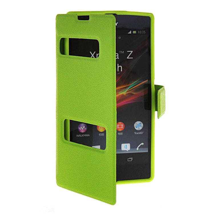 Magnetic Snap Flip Leather Case with Holder & Windows for Sony Xperia Z / L36H