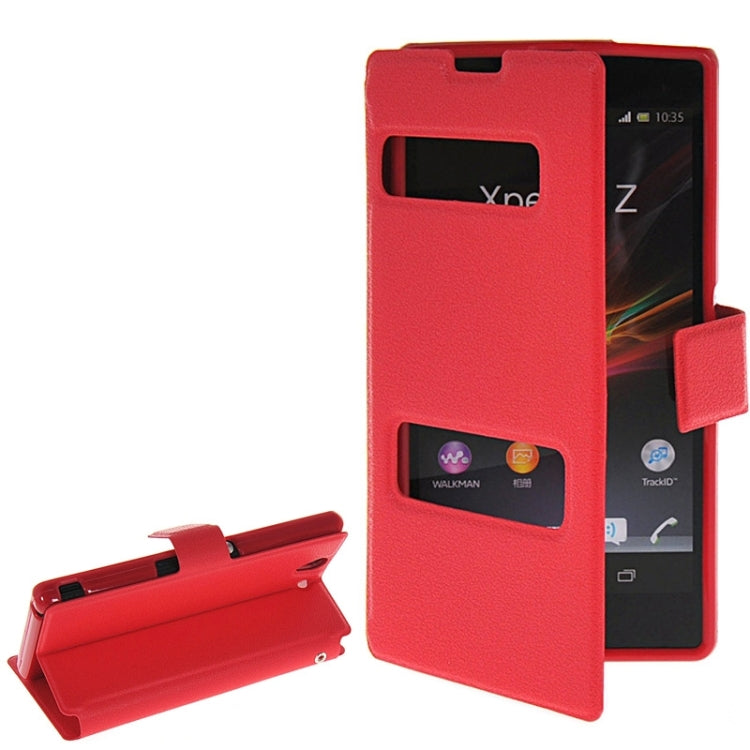 Magnetic Snap Flip Leather Case with Holder & Windows for Sony Xperia Z / L36H