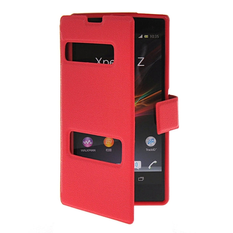 Magnetic Snap Flip Leather Case with Holder & Windows for Sony Xperia Z / L36H