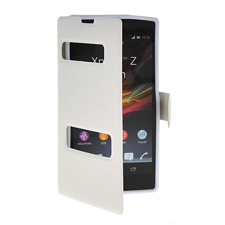 Magnetic Snap Flip Leather Case with Holder & Windows for Sony Xperia Z / L36H