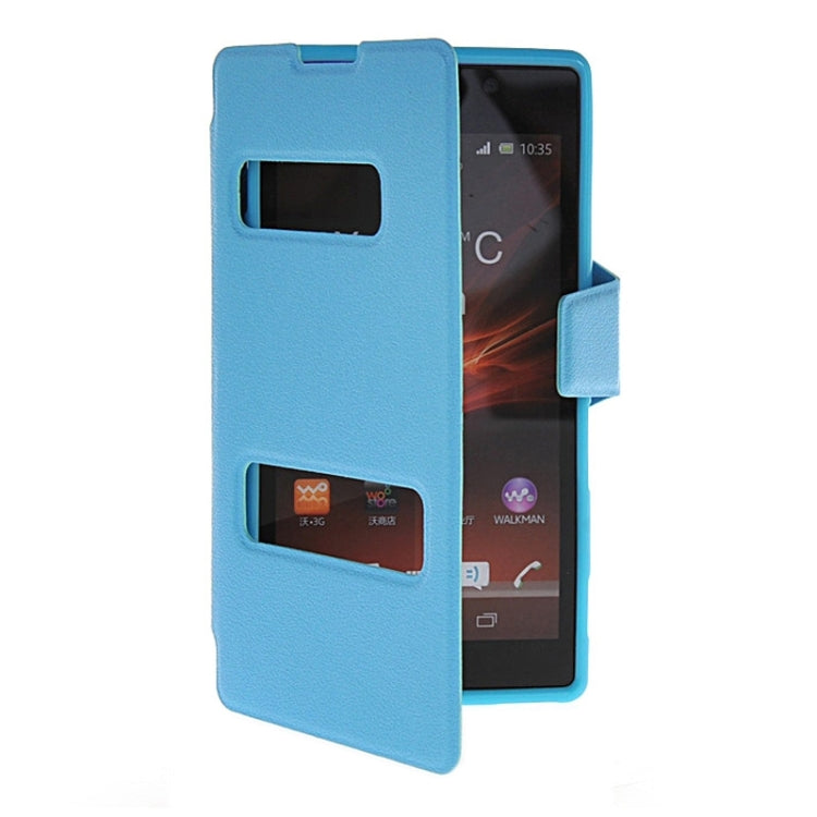 Magnetic Snap Flip Leather Case with Holder & Windows for Sony Xperia C / S39H