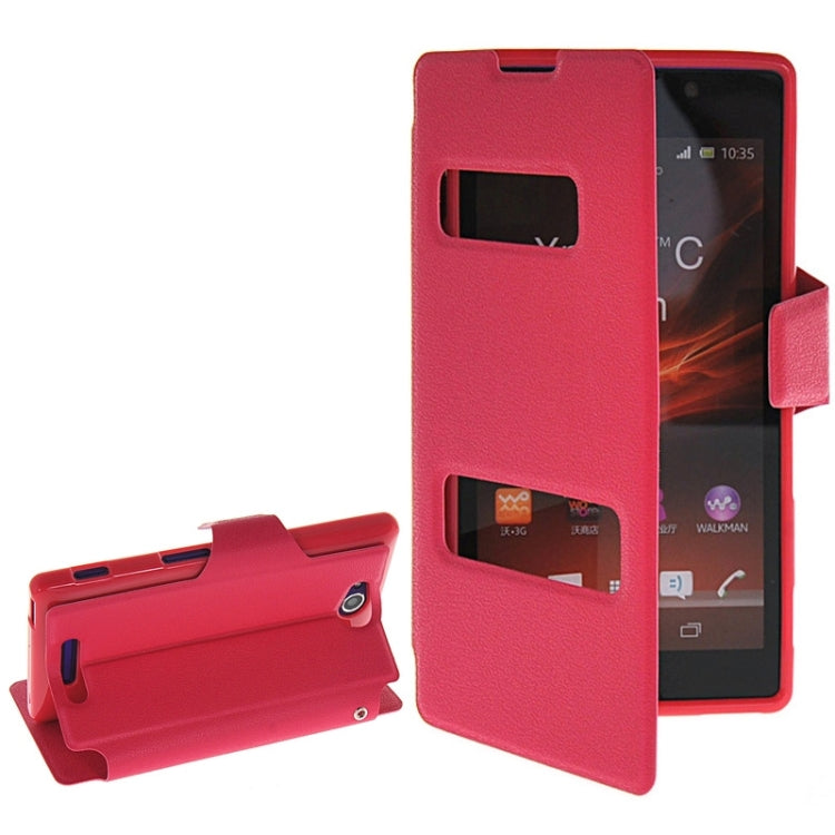 Magnetic Snap Flip Leather Case with Holder & Windows for Sony Xperia C / S39H