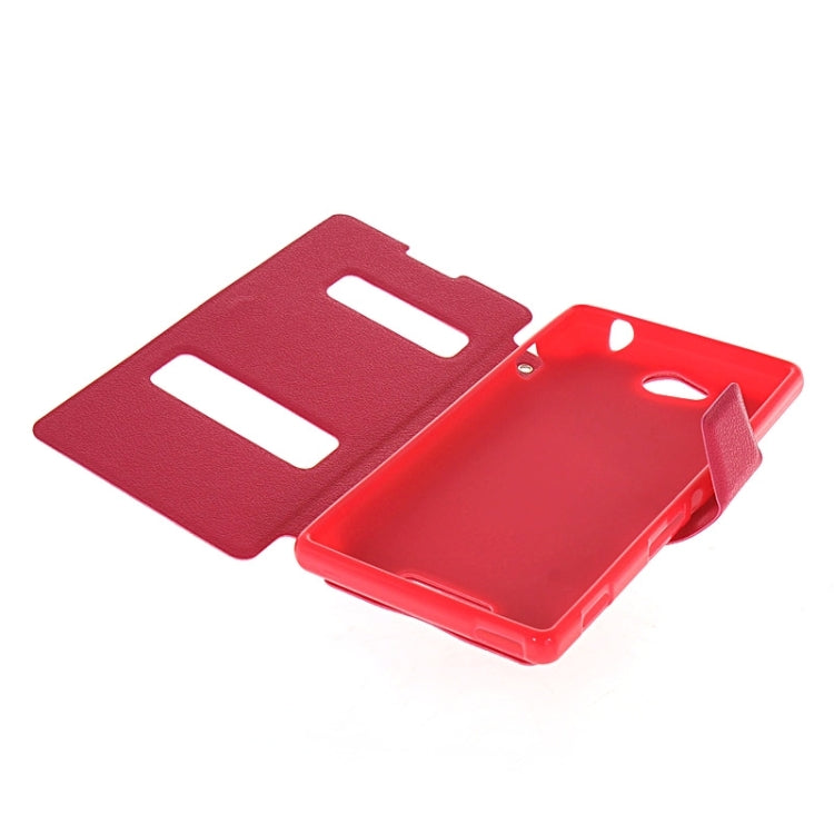 Magnetic Snap Flip Leather Case with Holder & Windows for Sony Xperia C / S39H