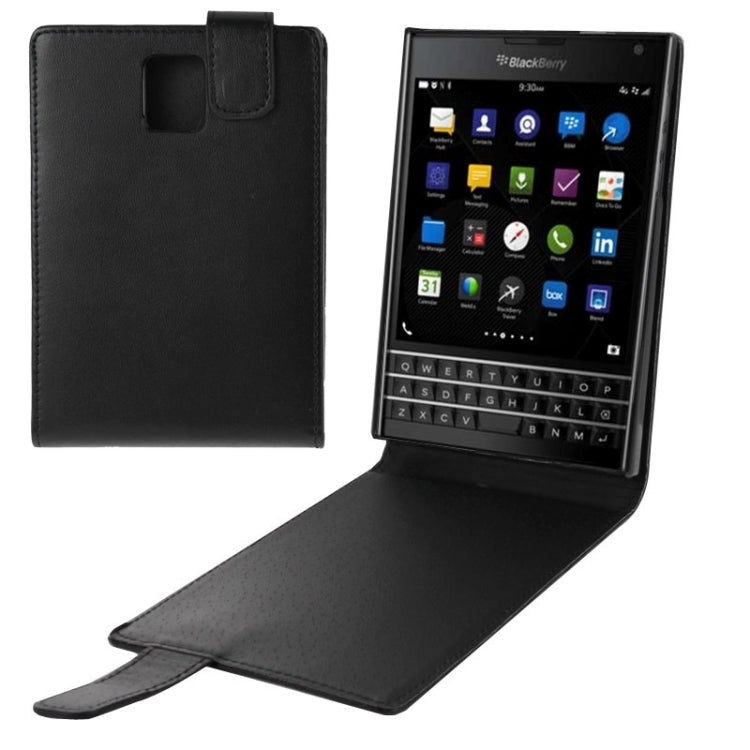 Vertical Flip Magnetic Snap Leather Case for BlackBerry Passport / Q30(Black)