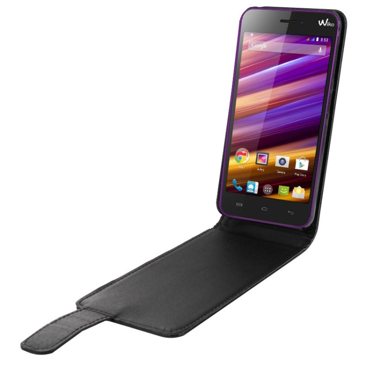 Vertical Flip Magnetic Snap Leather Case for Wiko Jimmy(Black)