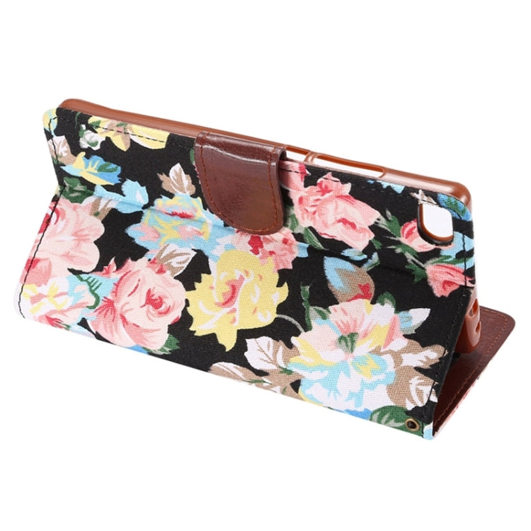 Flower Pattern Leather Case with Holder and Card Slots for Huawei P8