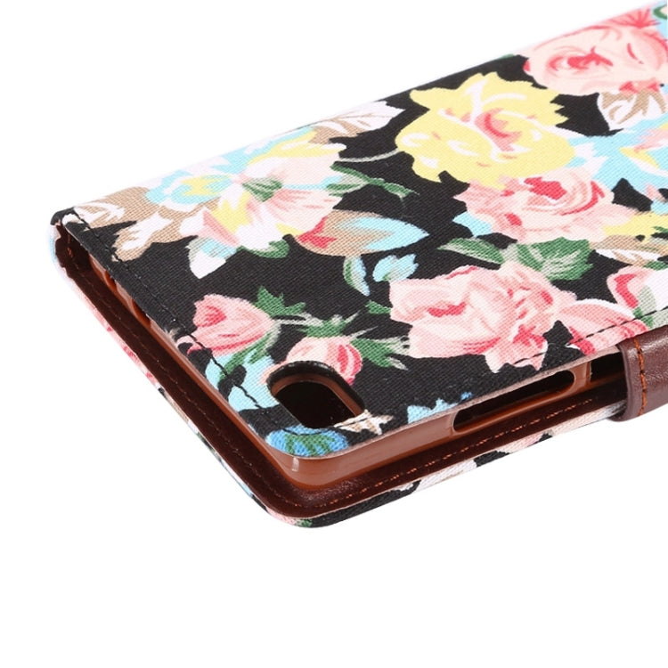 Flower Pattern Leather Case with Holder and Card Slots for Huawei P8
