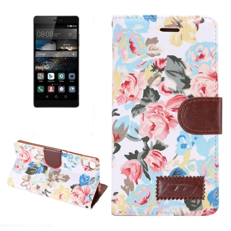 Flower Pattern Leather Case with Holder and Card Slots for Huawei P8